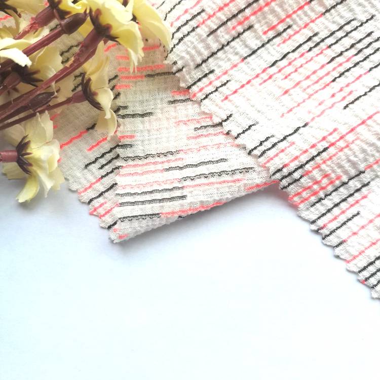 wholesale  plain  melange stretch jersey stripes knitting crepe polyester fabric for garment