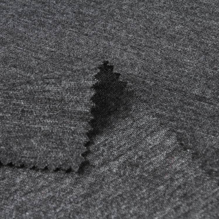 Dark grey heather single jersey yarn dyed knitting polyester jersey fabric for t shirts