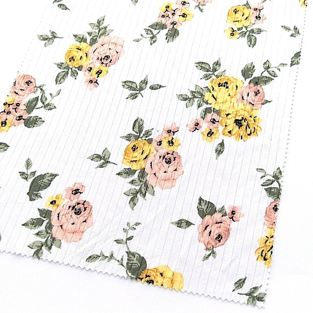 92% polyester 8% spandex white base flowers printed rib fabric for dress