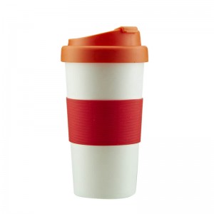 Customized 16oz travel coffee mug with silicone sleeve