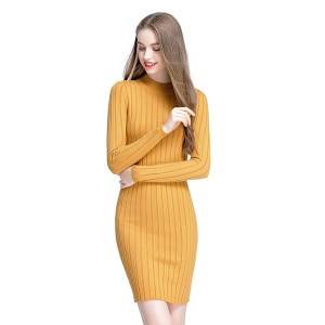 Custom Pullovers Rib Knit Half High Collar Ladies Long Sleeve Sweater Dress