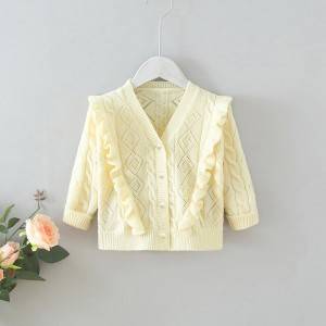 Girl V-Neck Long Sleeve Diamond Hollow Cardigan Style Sweater
