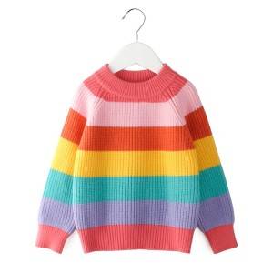 Supplier Wholesale Girls Colorful Rainbow Striped Long Sleeve Pullover Sweater