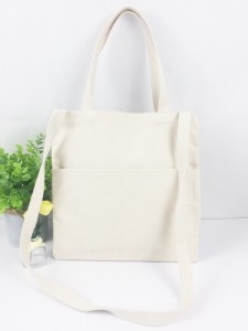 Stylish Double Handle Shouler Bag with Two Front Pocket Natural Heavy Cotton Canvas Tote Bag