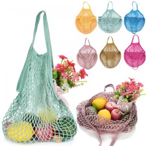 Biodegraded Foldable Cotton Mesh Tote Bag Net Shopper Grocery Bag