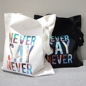 Lux Accessories Cotton Canvas Bling “Never Say Never” Print Shoulder Tote Bag