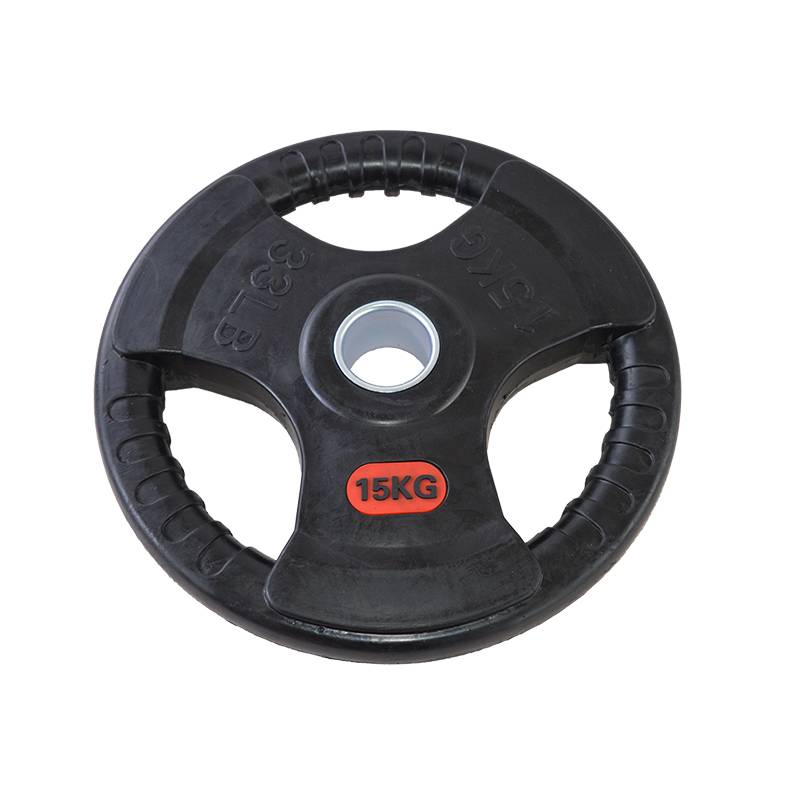 Black Rubber Coated Three Holes Bodybuilding Weight Lifting Rubber Plate