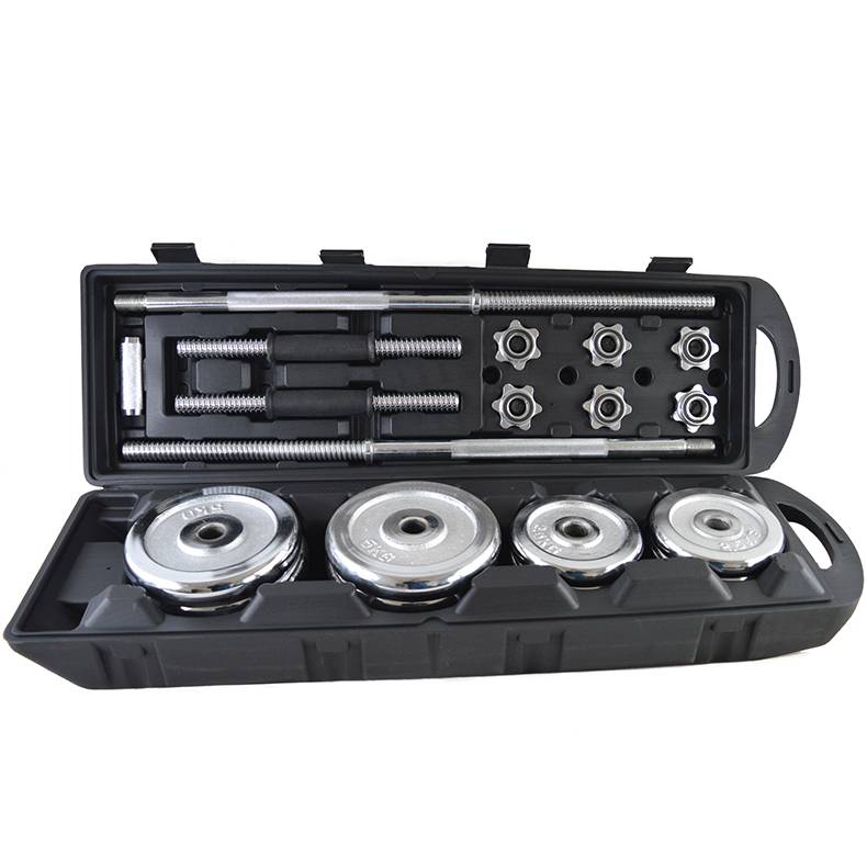 adjustable fitness cast iron dumbbells and barbell dumbbell set with carry case Chrome dumbbell set