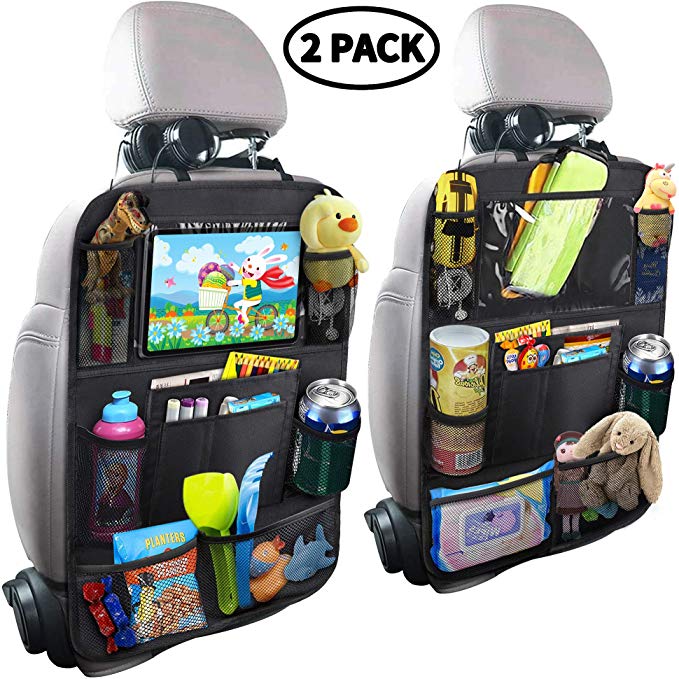 Car Backseat Organizer with Touch Screen Tablet Holder + 9 Storage Pockets Kick Mats Car Seat Back Protectors