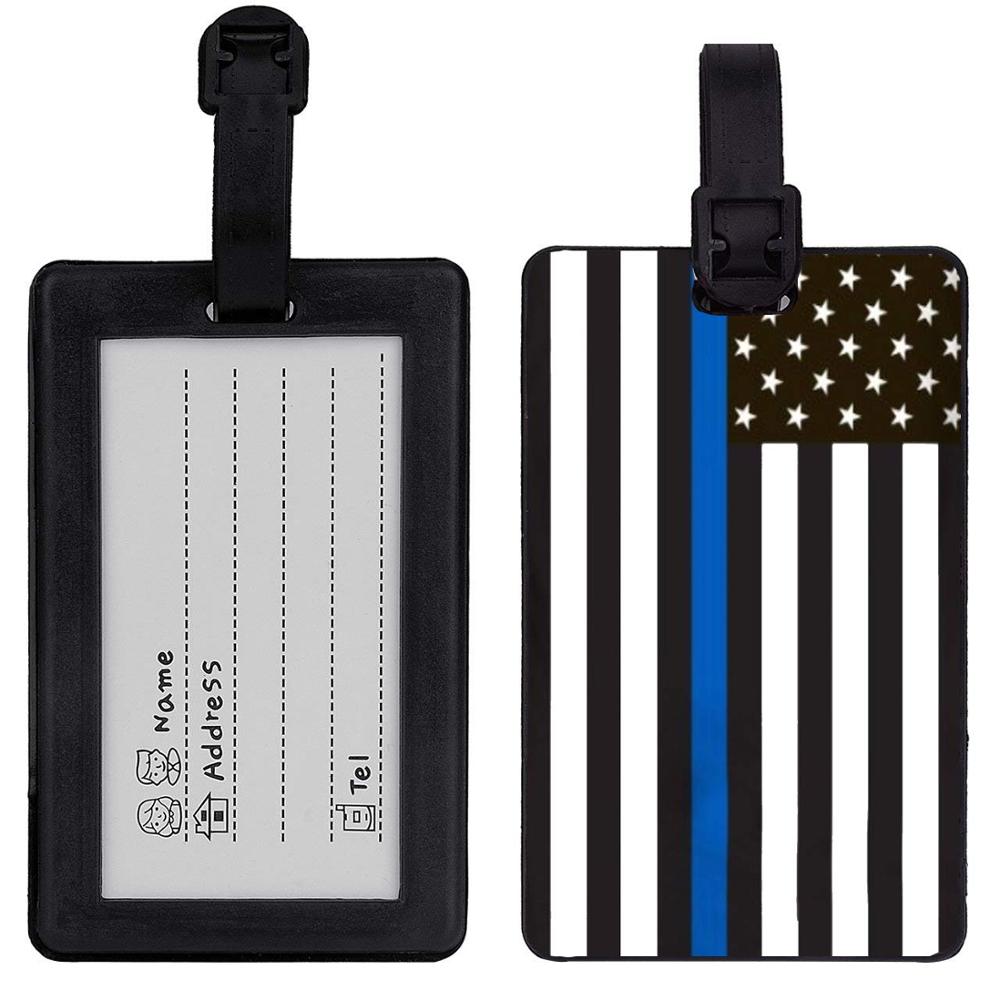 Travel Bag Tags – Thin Blue Line US Flag with Steel Loops American Tourister luggage sets (Black)