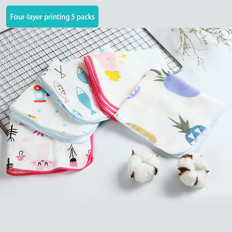 High Quality Cotton Soft Baby and Children Towels Hemming Gauze Cotton Hook Square Towel Baby Children's Face Washing Towel