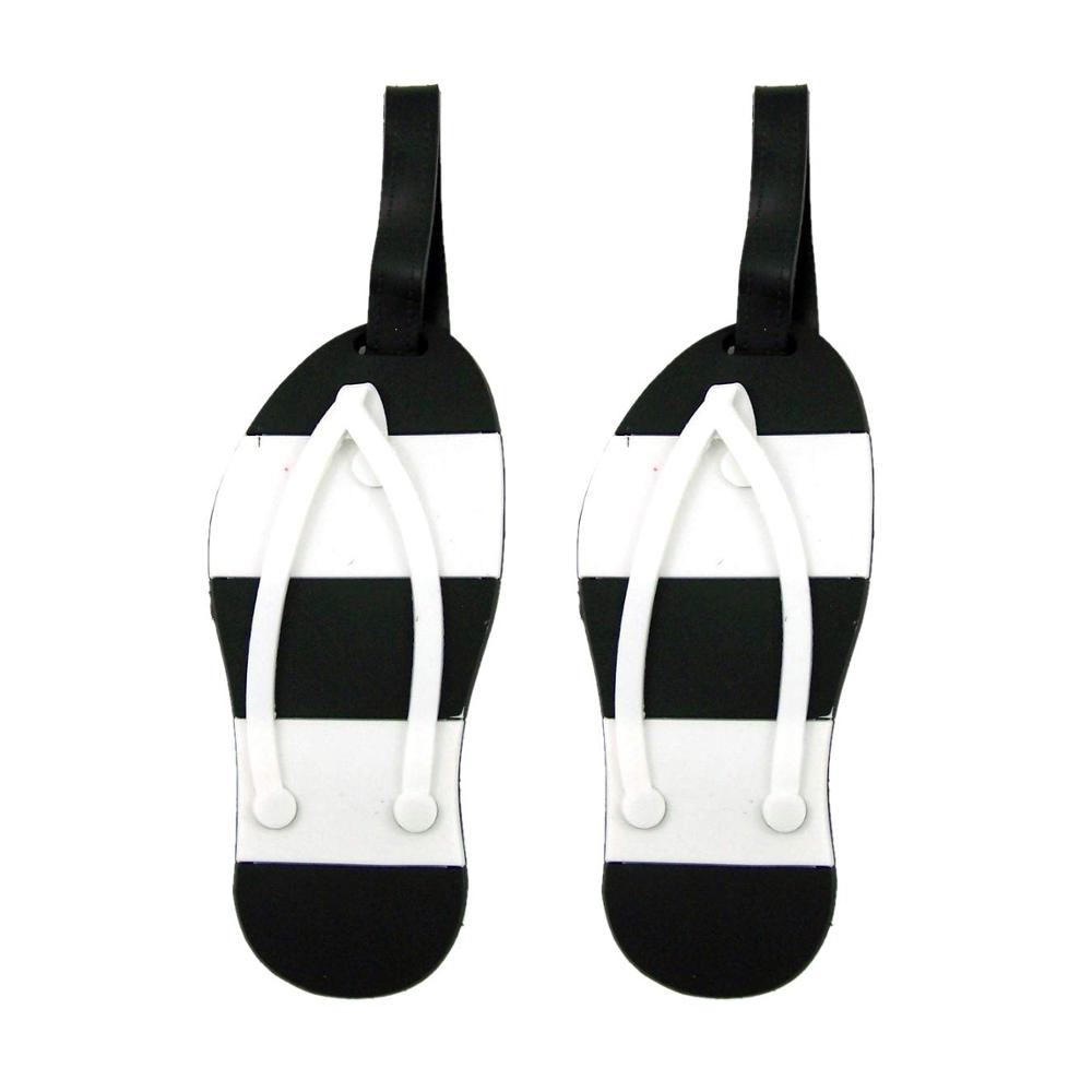 Black and White Striped Beach Flip Flop Luggage Tags, 5 Inch, Pack of 2
