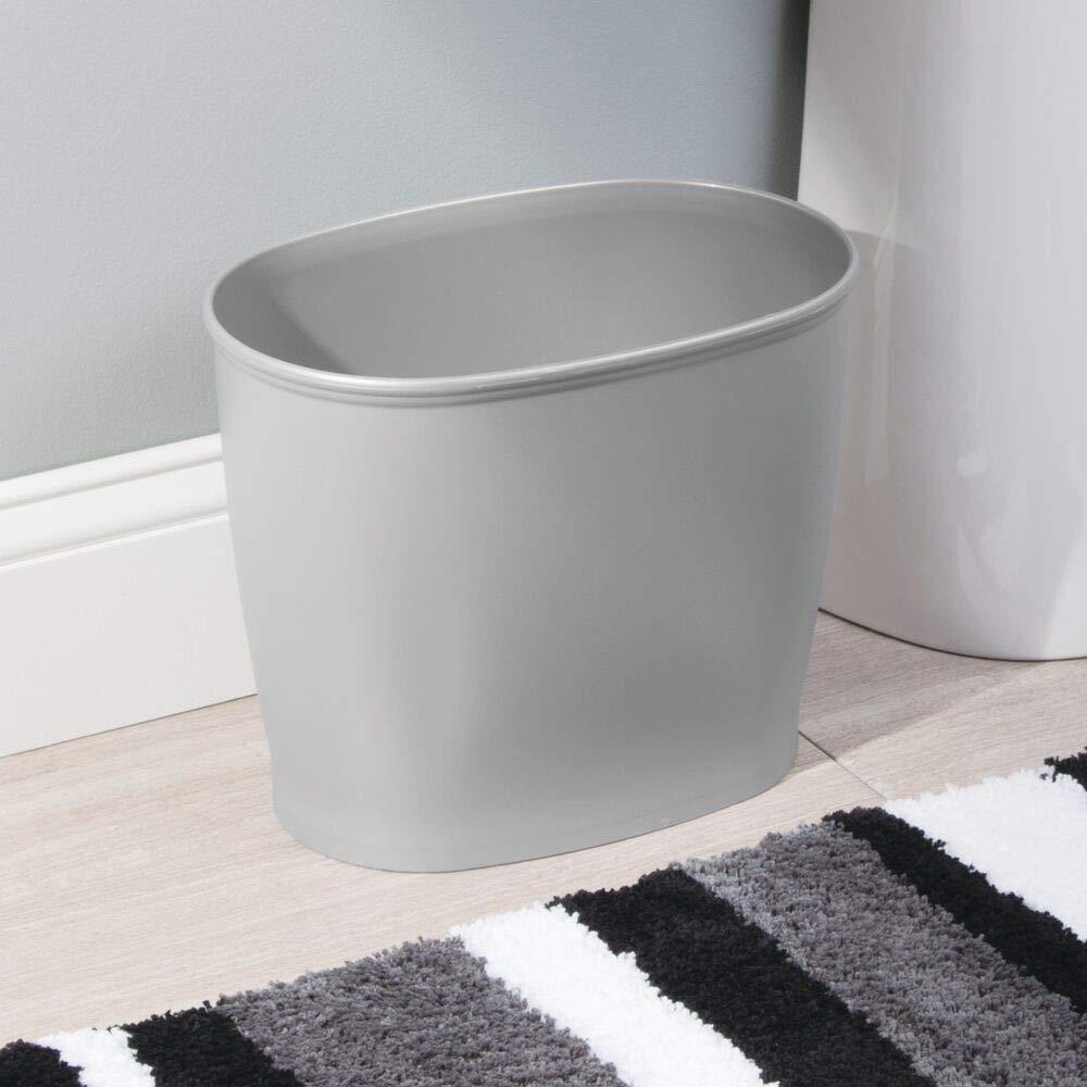 Hot mDesign Bathroom Storage Set, Wastebasket Trash Can, Toilet Bowl Brush with Cover – Set of 2, Grey