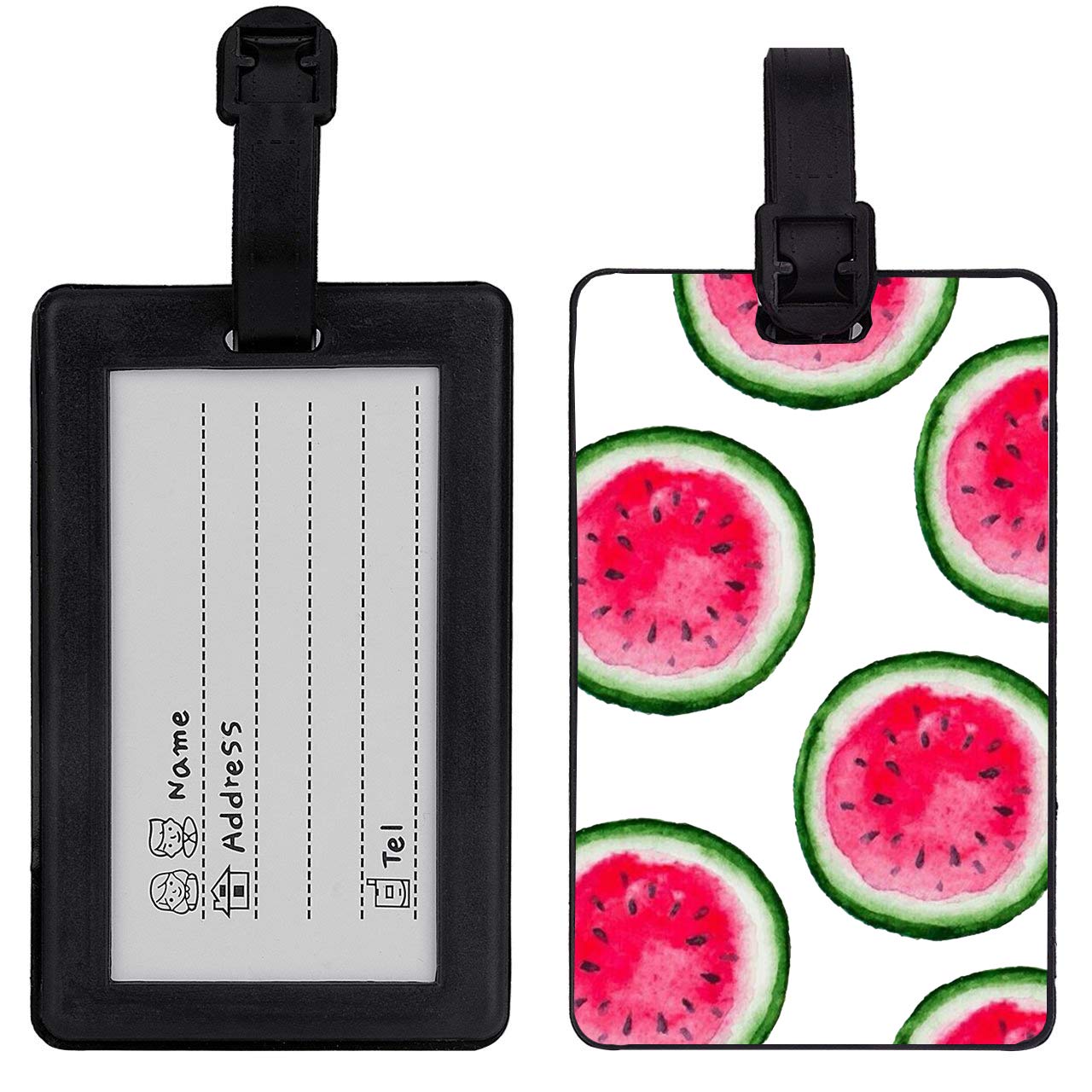 Hot Luggage Travel Bag Tags – Watermelon Pattern with Steel Loops American Tourister luggage sets (Black)