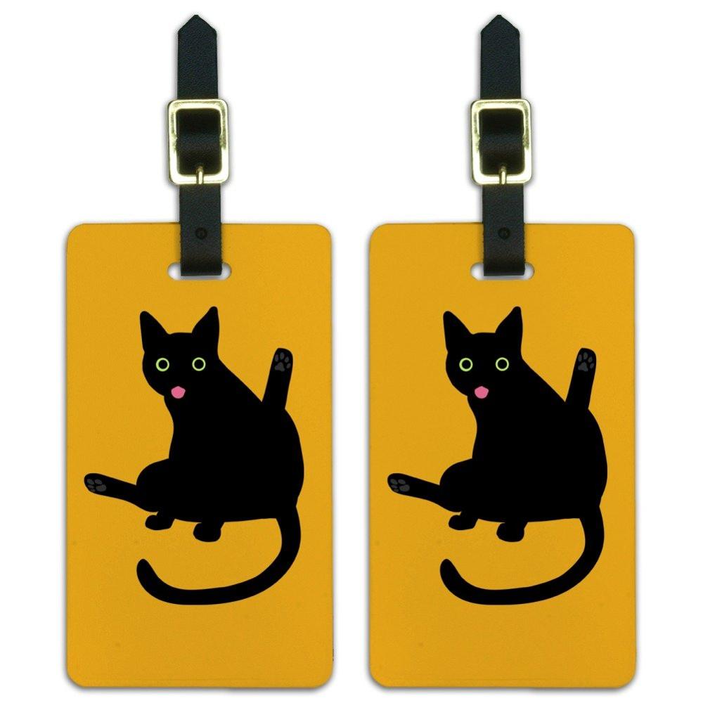 Black Cat Lifting Leg and Licking Luggage ID Tags Carry-On Cards – Set of 2