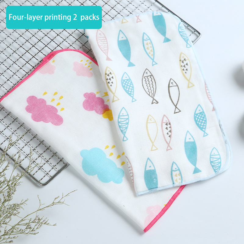 High Quality Cotton Soft Baby and Children Towels Hemming Gauze Cotton Hook Square Towel Baby Children's Face Washing Towel