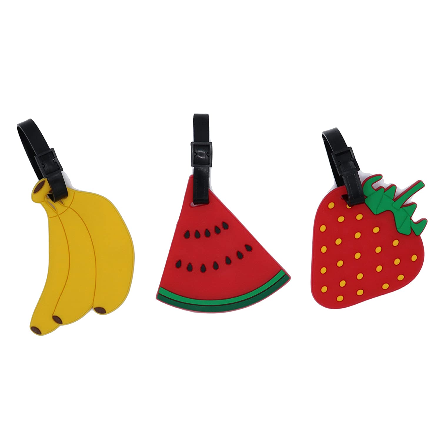 Set of 3 – Super Cute Kawaii Cartoon Silicone Travel Luggage ID Tag for Bags Fruit