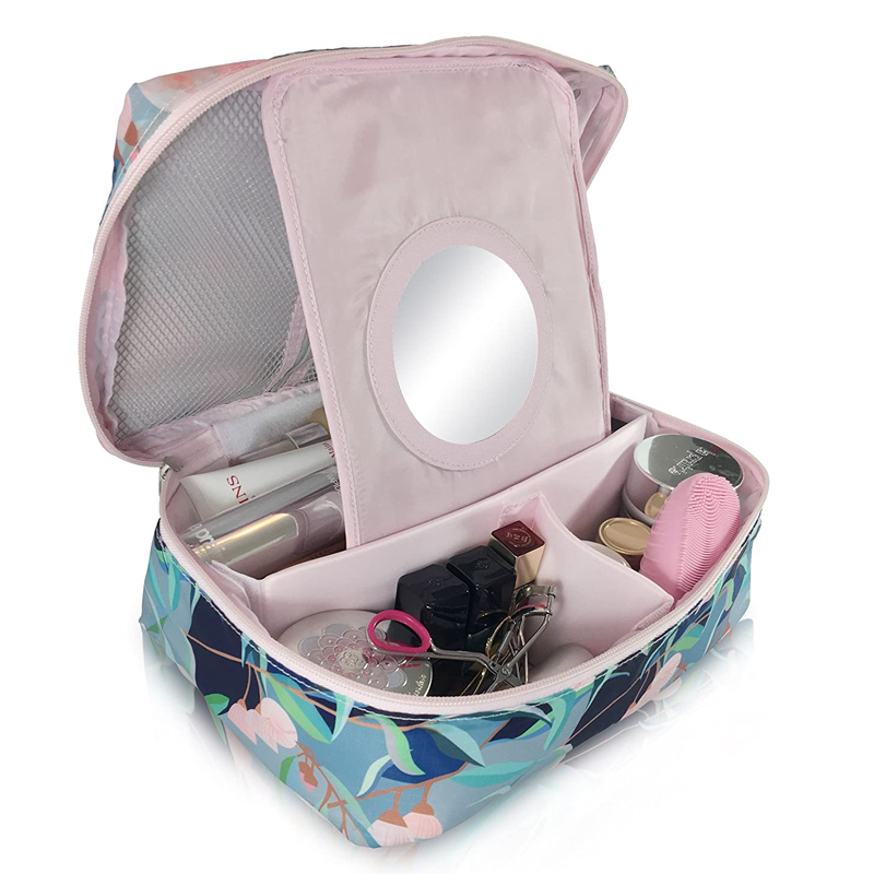 Hot Portable Cosmetic Shaving Toiletry Beauty Make Up Bag Pouch Organizer Storage with Removable Divider and Mirror for Travel