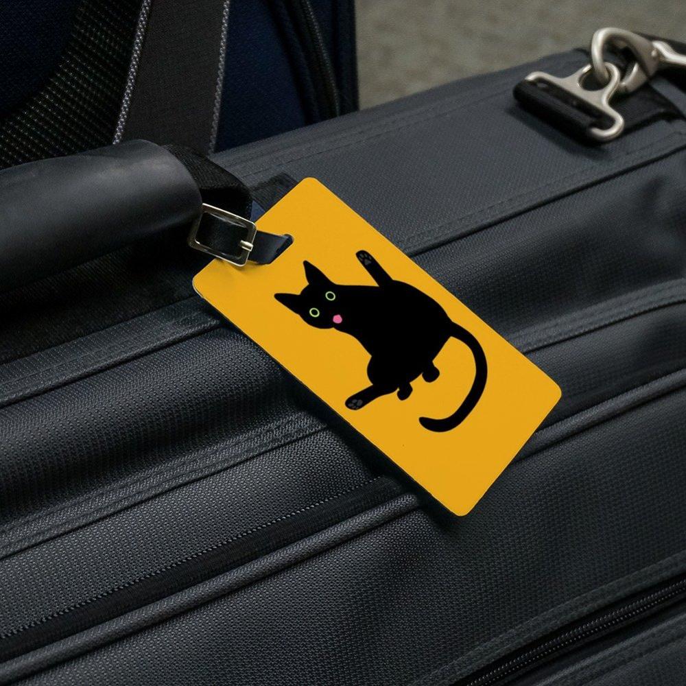 Hot Black Cat Lifting Leg and Licking Luggage ID Tags Carry-On Cards – Set of 2