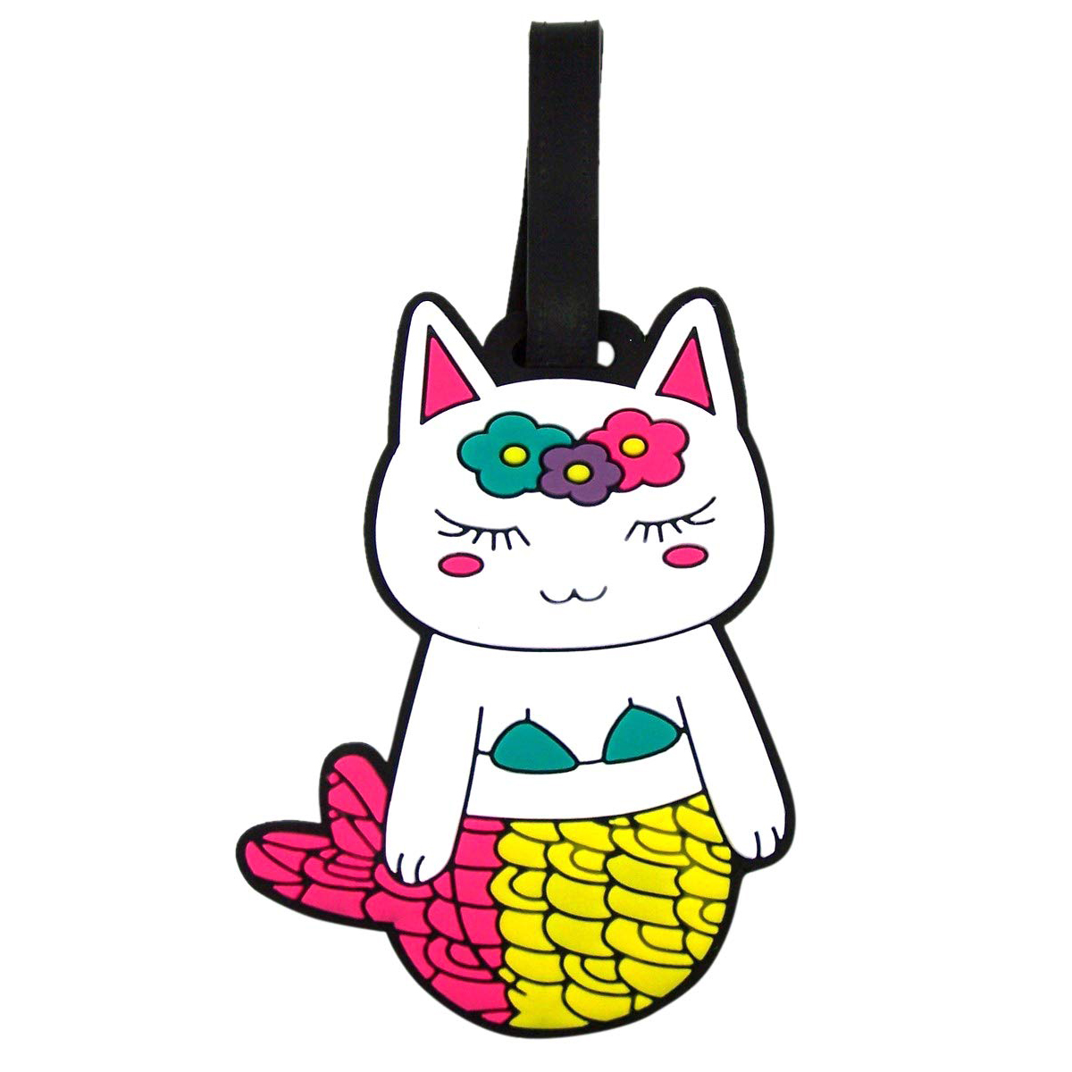 Hot Colorful Rubber Mermaid Cat Luggage Tag, 4 1/4 Inch, Pack of 2