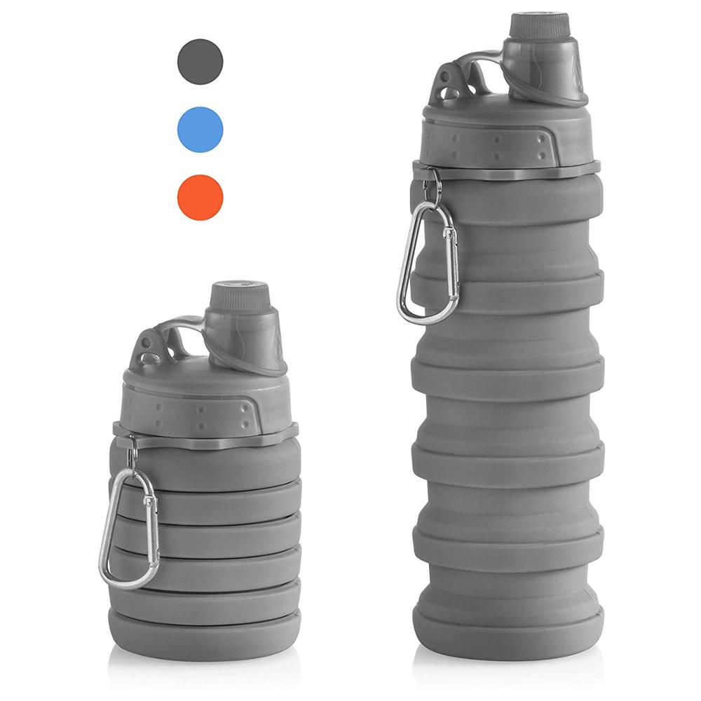 Foldable Water Bottle – Silicone Bottle For Sports, Fitness And Hiking – For Hot And Cold Drinks – Non BPA, Portable