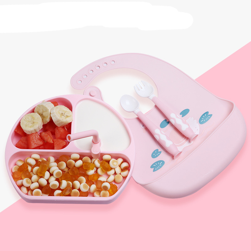 Non-slip Microwave Oven Safe Suction Food Placemat Silicone Baby Plate Feeding Set Silicone Plate Utensils For Kids