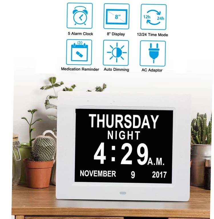 hot sell 8 inch Memory Loss Alzheimer Large Display Digital Calendar Clock Dementia Day Alarm Clock Featured Image