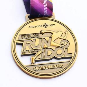cheap custom made 3d logo sport running marathon race bronze hanging gift medal
