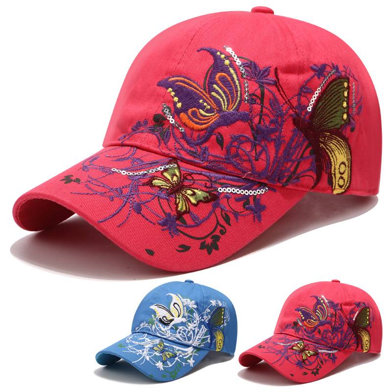 Embroidery hat women spring and summer sun protection peaked cap butterfly flower embroidery baseball cap cotton