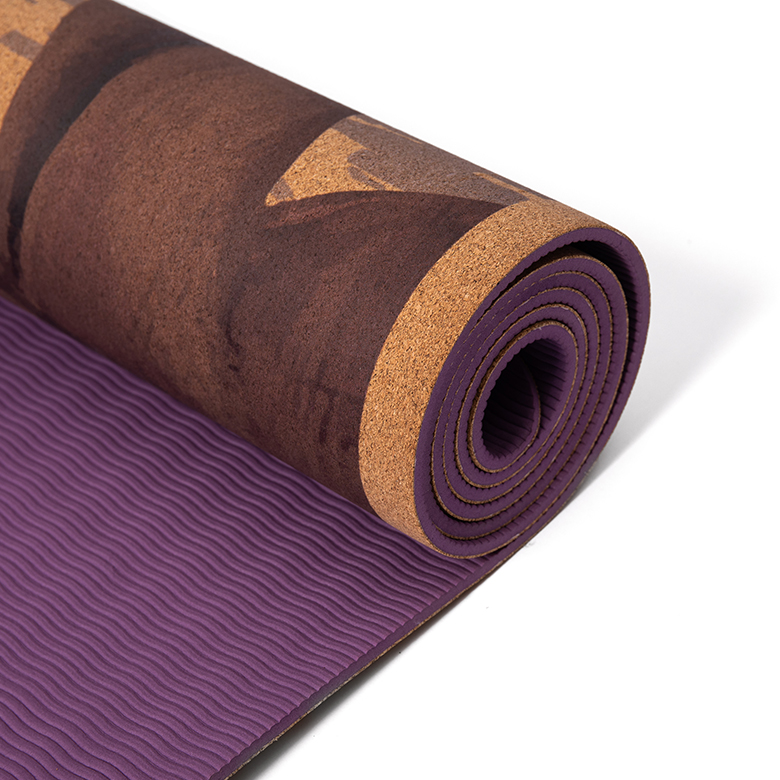 2020 factory direct  double layer laminated non slip printed  nontoxic eco friendly skidproof cork rubber fitness yoga mat