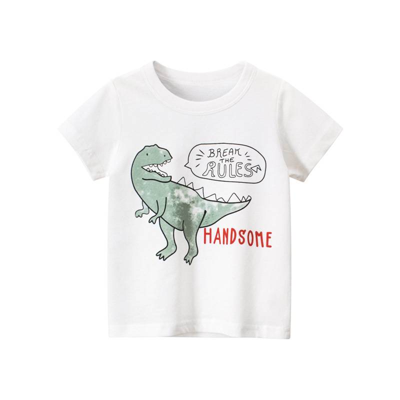 Wholesale 2021 summer fashion children clothes cartoon dinosaur printed kids tops 100% cotton little boy short sleeve t shirts