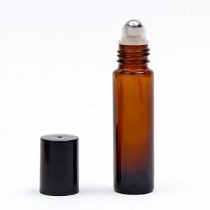 10 ml Amber Glass Roll on Bottles with Stainless Steel Roller Ball and Black Cap for Perfume
