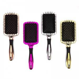Rubber coating, water transfer, UV electric paddle hair brush with flexible cushion
