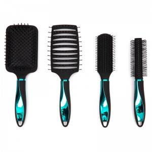 Rubber coating hair brush with colorful printing with design handle