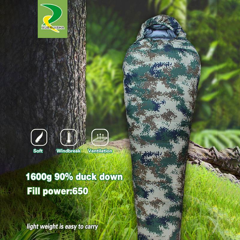 Camouflage shell waterproof rip-stop portable military sleeping bag for extremely cold weather Featured Image