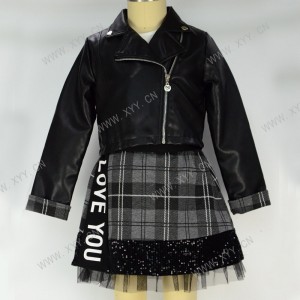 faux leather jacket, checks skirt and T-shirt/ WP20-015