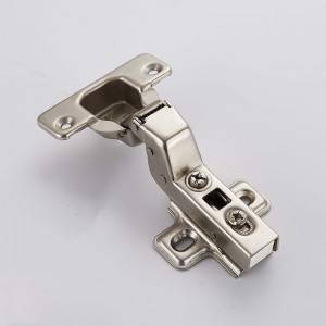 Clip-on soft closing furniture cabinet hinge with two holes plate