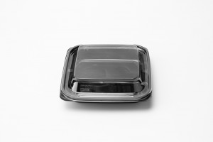 OEM Manufacturer Pet Plastic Food Fruit Tray - 400g black square 2-compartment fruit cut salad Platter E02 – Yihao