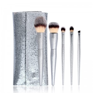 4pcs Glitter grey travel makeup brushes set Custom logo