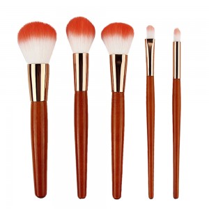 OEM 2 color vegan hair makeup brushes set Red handle face brushes