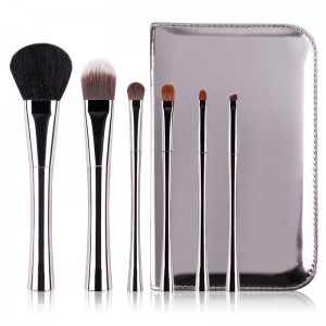Hot Sale Synthetic Hair 6PCS Cosmetic Brush Metallic Makeup Brush Set with Bag