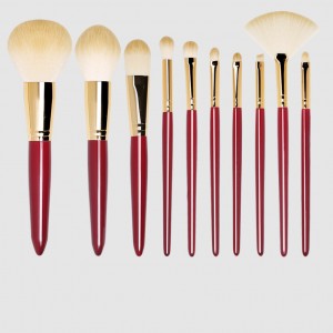Private Label 10pcs Soft Nano Synthetic Hair Wholesale Red handle Makeup Brushes Set