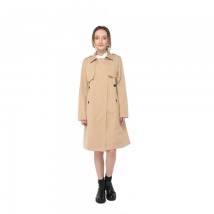 2020 modern knee length trench coat with lapel collar and double-breasted button fastening women wholesale