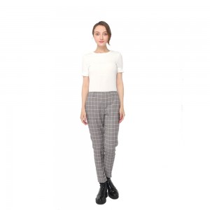 2020 modern check mid-waist pants with side pockets and zipper fastening women wholesale