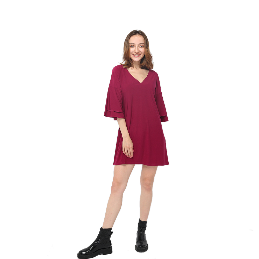 2020 modern smooth V – neck ruffle sleeve knee length dress women wholesale