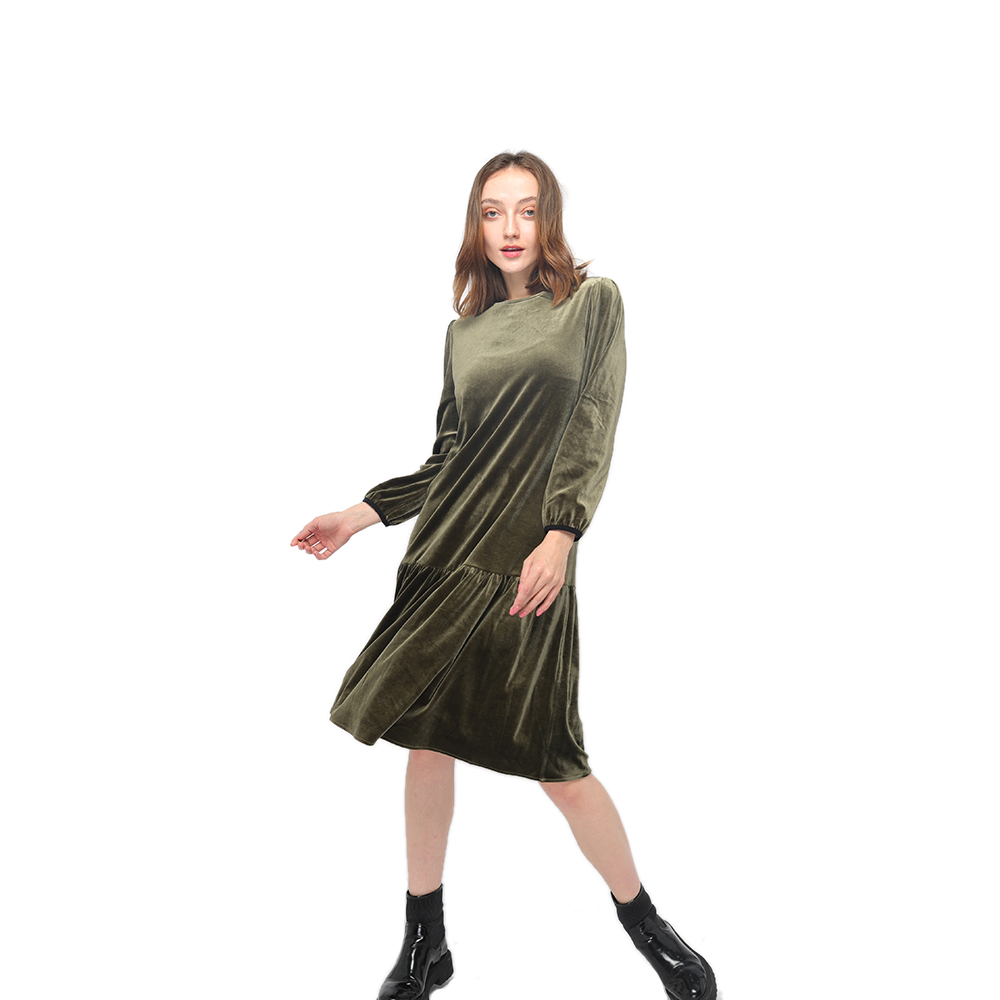2020 modern elegant velvet round neck long sleeve dress women wholesale