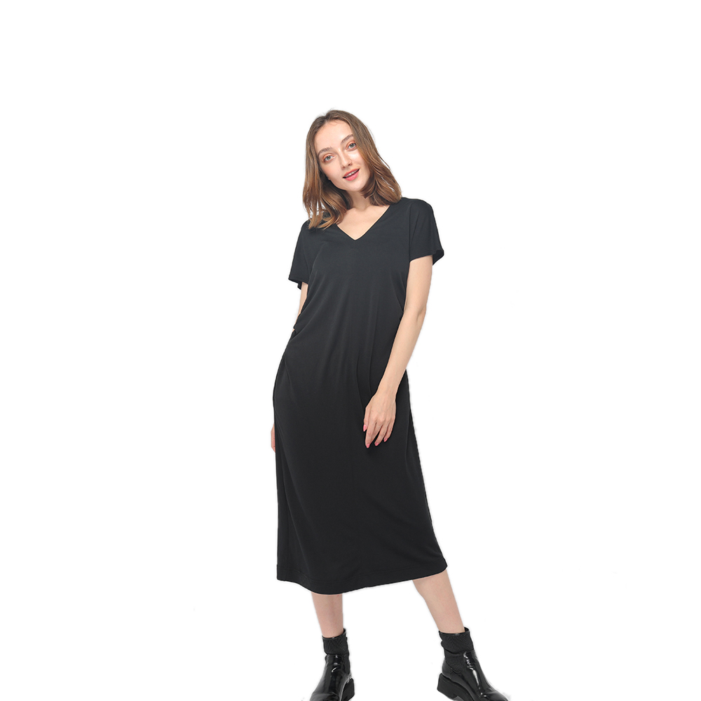 2020 modern round neck skin-friendly knitting modal short sleeve gathering dress women wholesale
