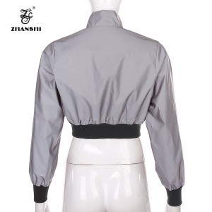 Custom Logo 2022 Safe Reflective Fabric Patch Plastic Buckle Women Blazer Long Sleeve Female Casual Coats Ladies Outerwear Tops