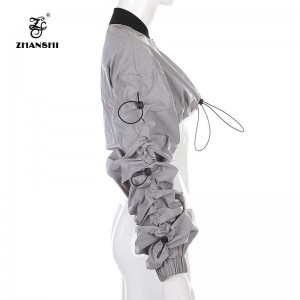 Custom Logo 2022 Safe Reflective Fabric Hiphop Baseball Collar Women Blazer Long Sleeve Female Coats Ladies Outerwear Tops