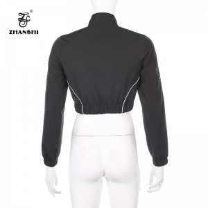 Custom Logo 2022 Black Plastic Buckle Women Blazer Long Sleeve Female Casual Pullover Coats Ladies Outerwear Crop Tops